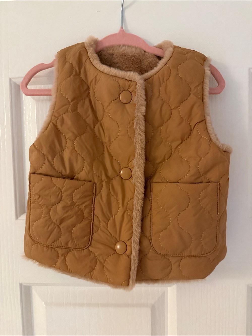 Cat & Jack Quilted Faux-Fur Trim Vest - Camel Brown
